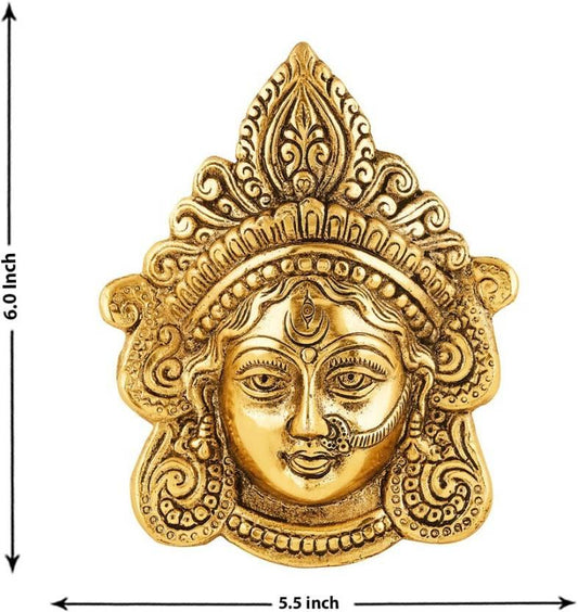 Maa Ambika Durga Face Wall Hanging Metal Idol Showpiece – 15.24 cm (Gold Plated, Metal, Gold)