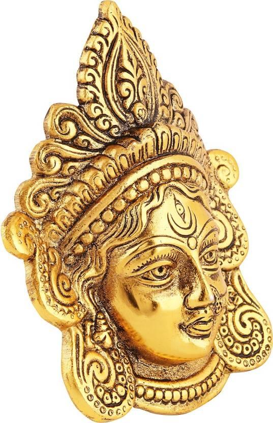 Maa Ambika Durga Face Wall Hanging Metal Idol Showpiece – 15.24 cm (Gold Plated, Metal, Gold)