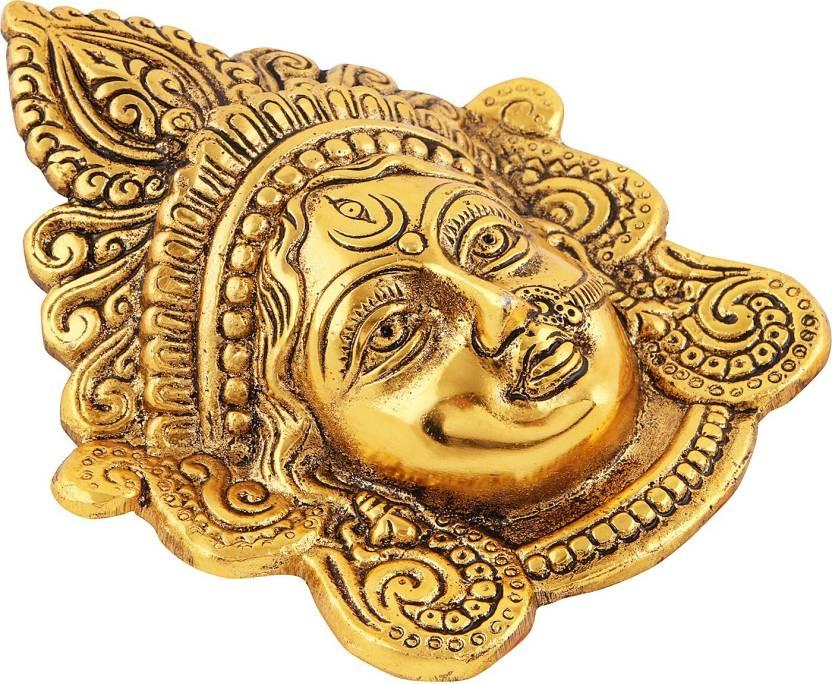 Maa Ambika Durga Face Wall Hanging Metal Idol Showpiece – 15.24 cm (Gold Plated, Metal, Gold)