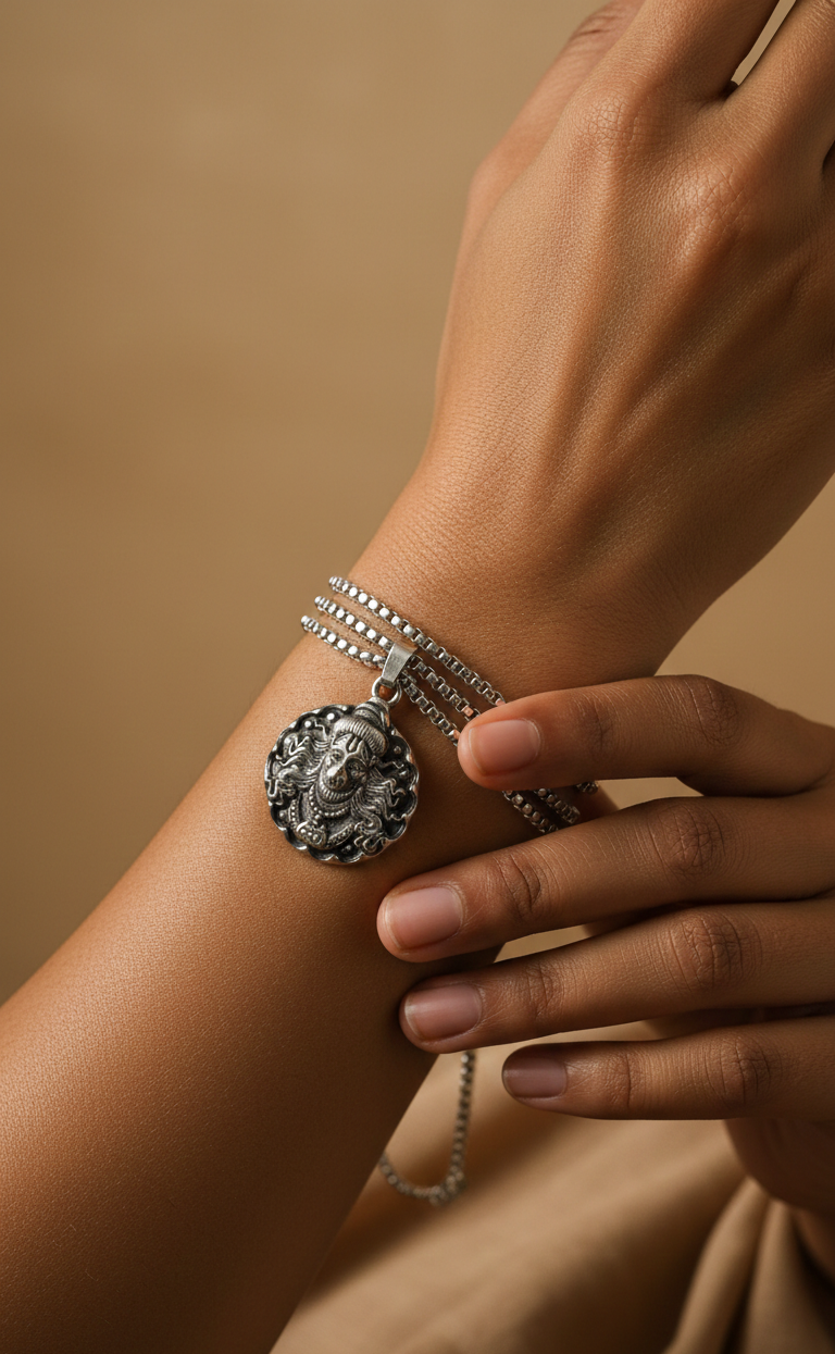 Hanuman Ji Pendant Oxodaised Silver Chain