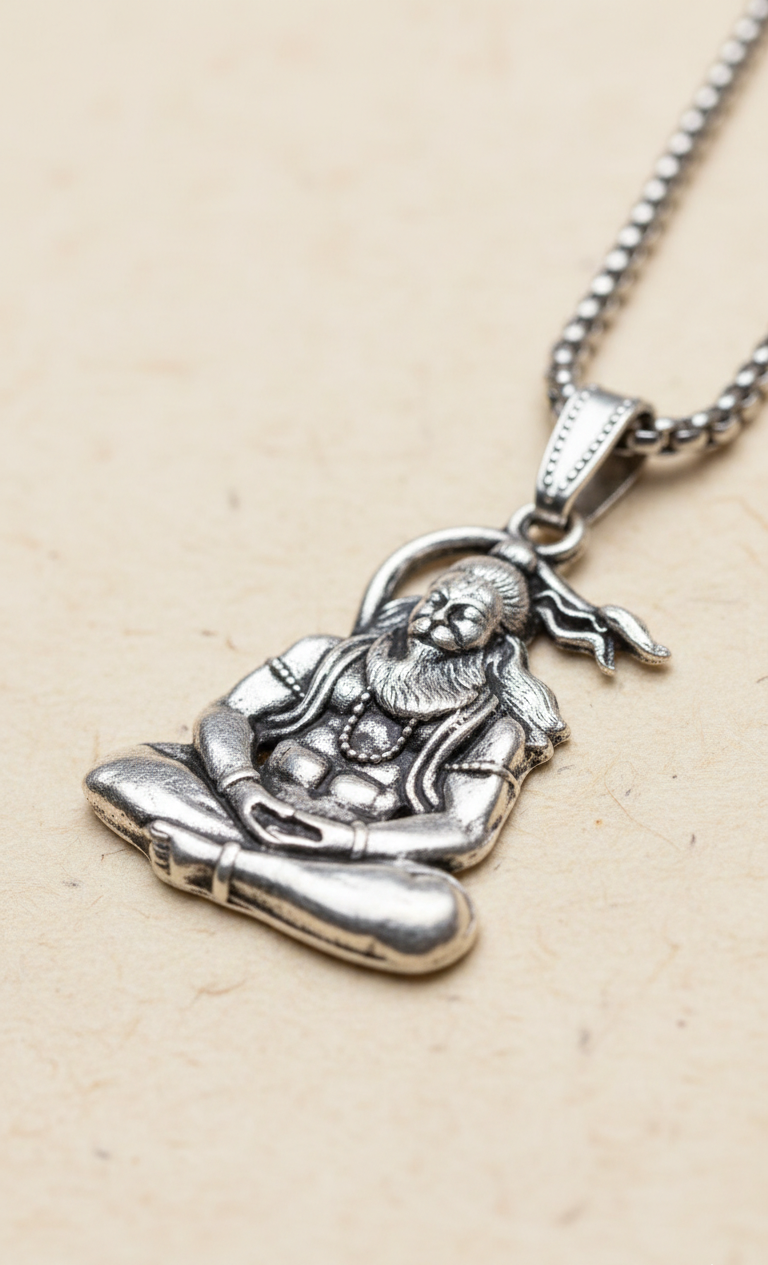 Hanuman Silver Locket With Chain