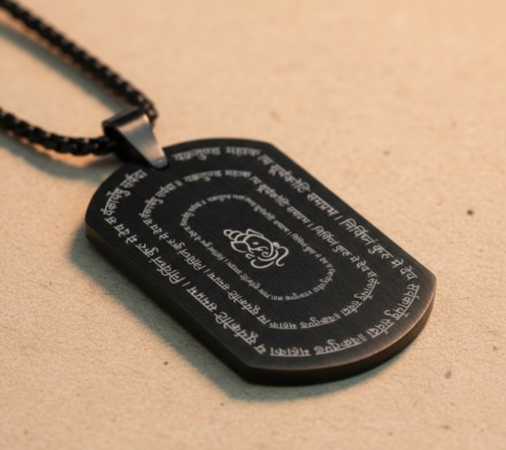 Devotional Ganpati Shlok Tag Pendant With Chain