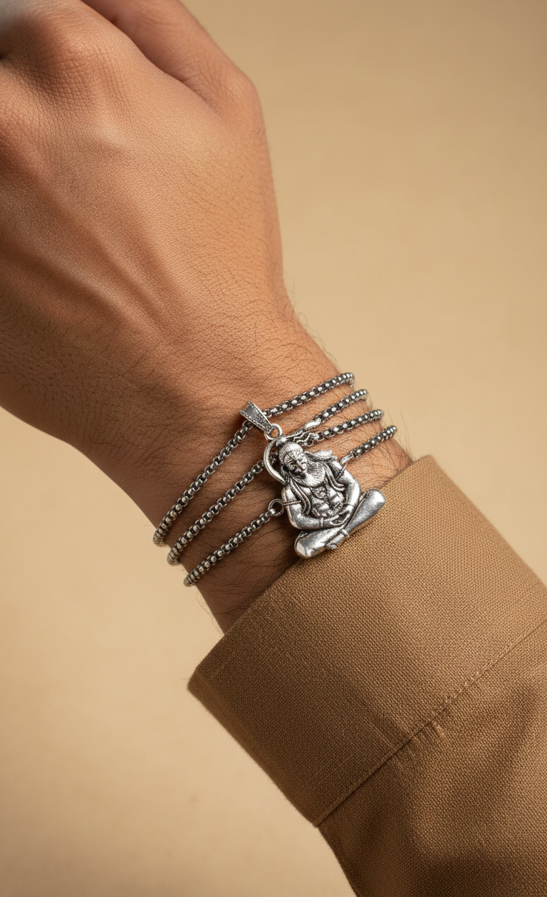 Hanuman Silver Locket With Chain