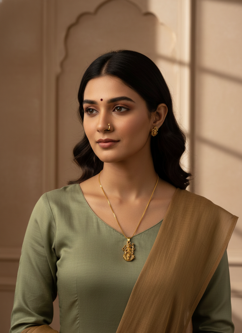 Gold Plated Ambe Mataji Pendant with Chain