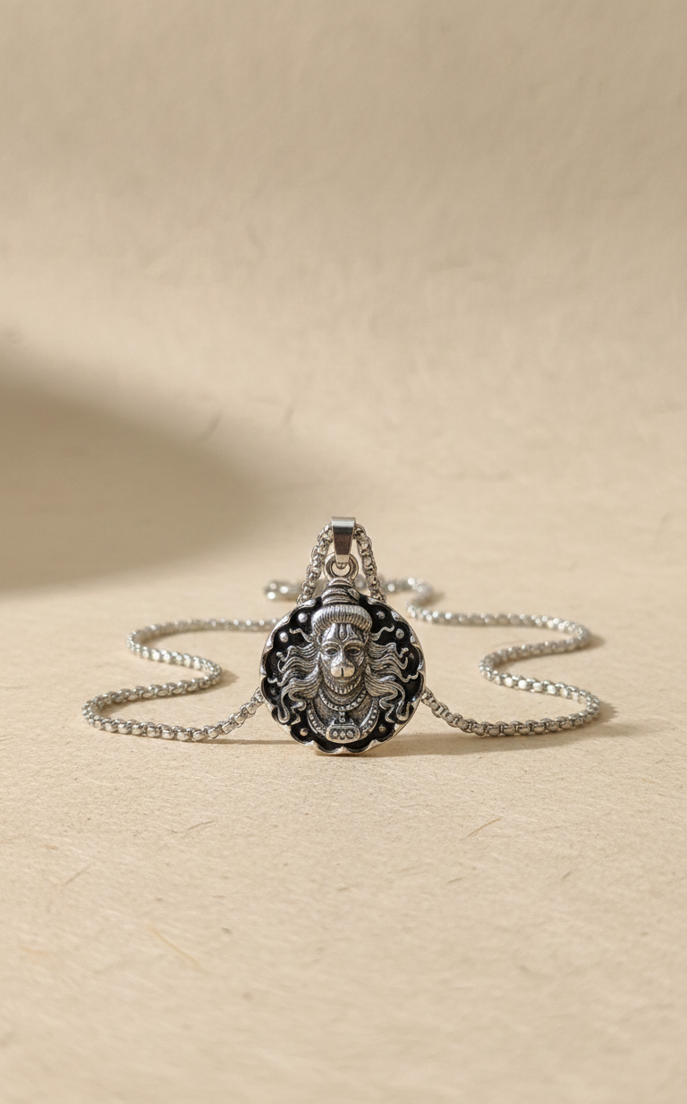 Hanuman Ji Pendant Oxodaised Silver Chain