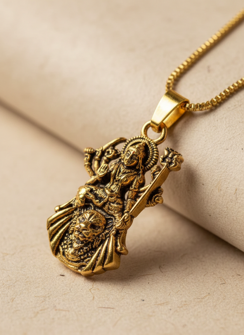 Gold Plated Ambe Mataji Pendant with Chain