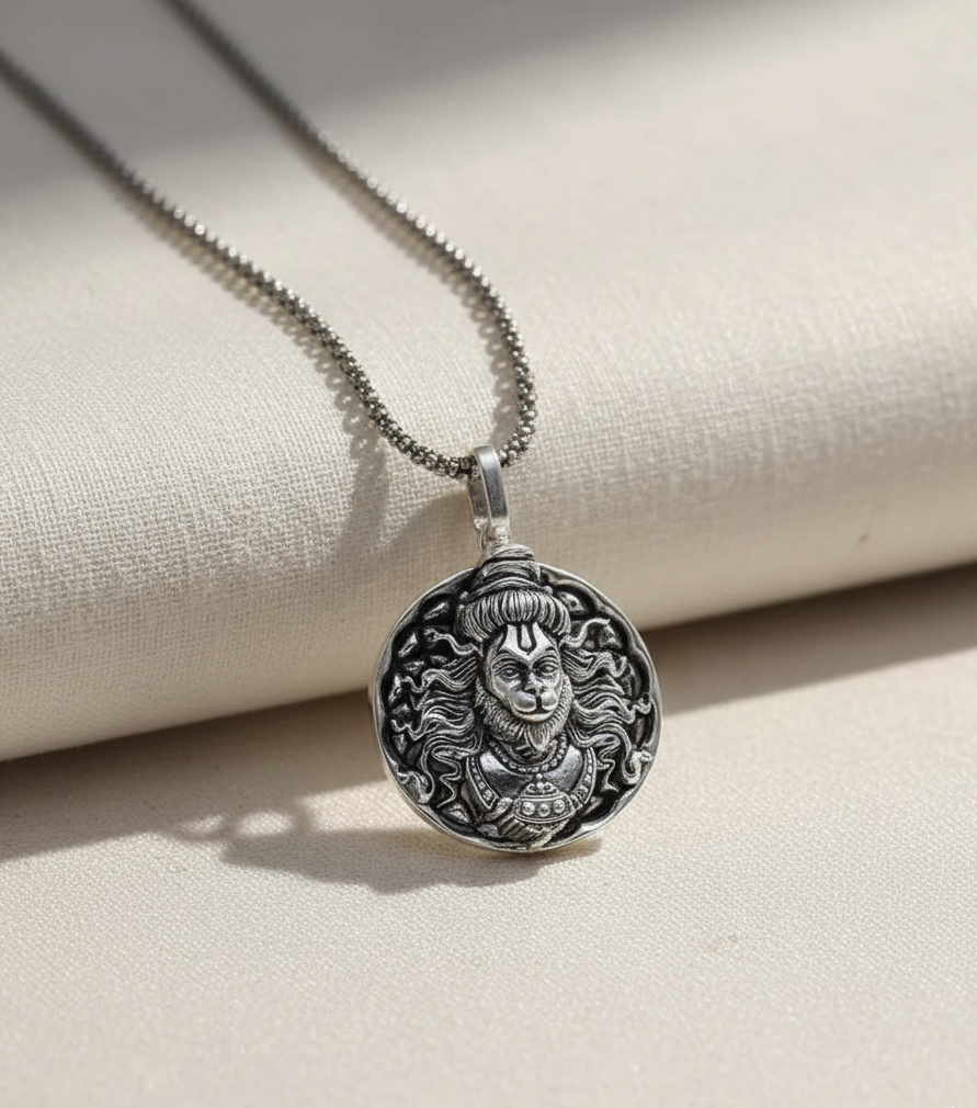 Hanuman Ji Pendant Oxodaised Silver Chain