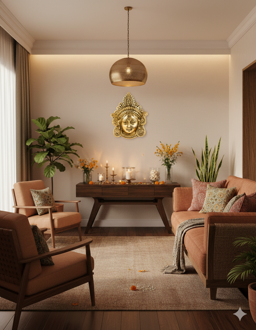 Maa Ambika Durga Face Wall Hanging Metal Idol Showpiece – 15.24 cm (Gold Plated, Metal, Gold)